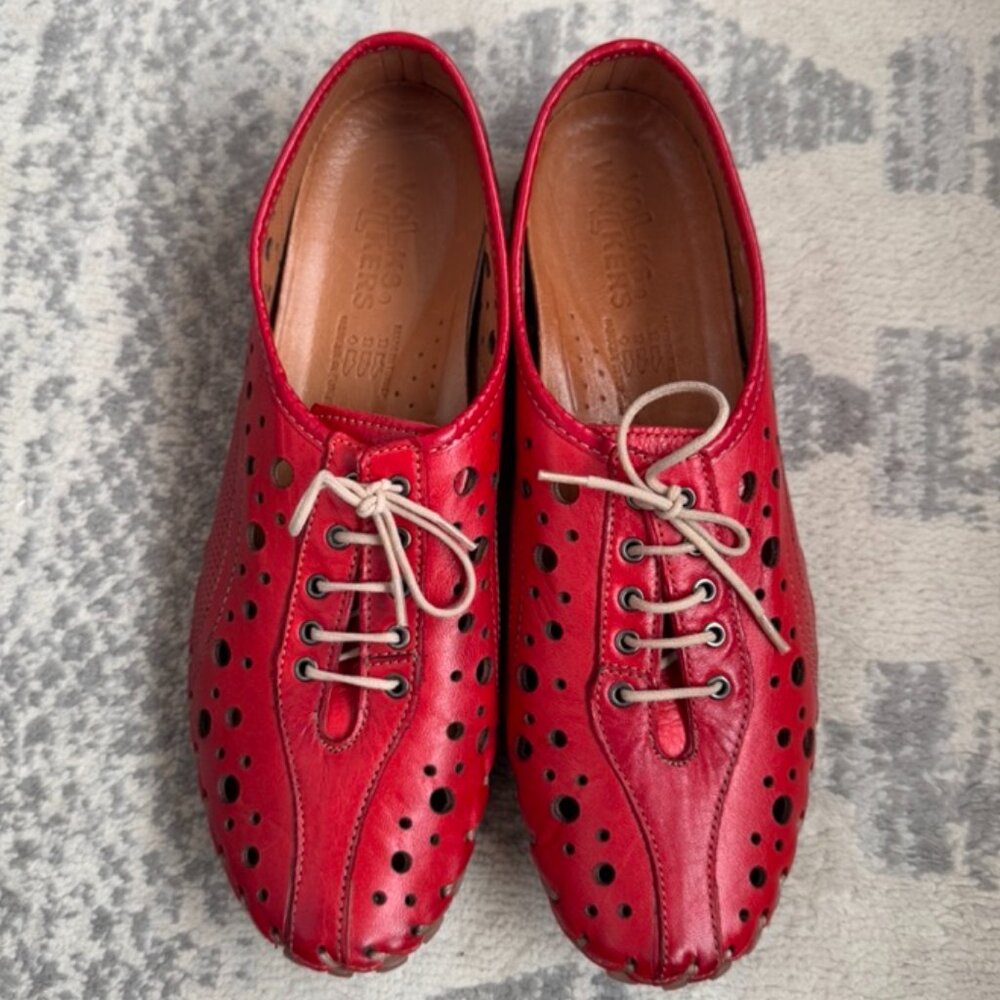 Volks Walkers Red Perforated Leather Running Shoes - Picture 6 of 8